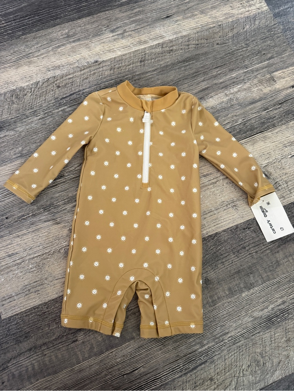 Kids Long-Sleeve One-Piece Swimsuit in Mustard Neutral Unisex